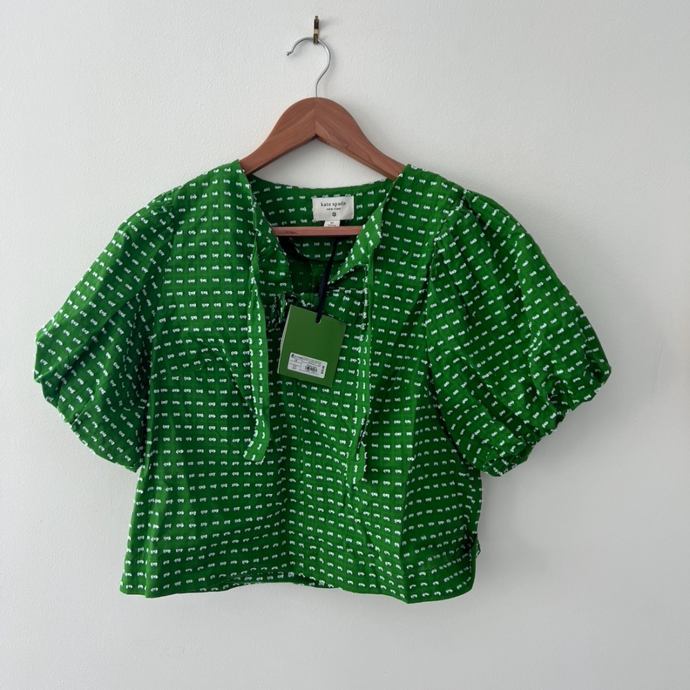 Kate Spade for Target Womens Textured Puff Short Sleeve Blouse Green NWT XS